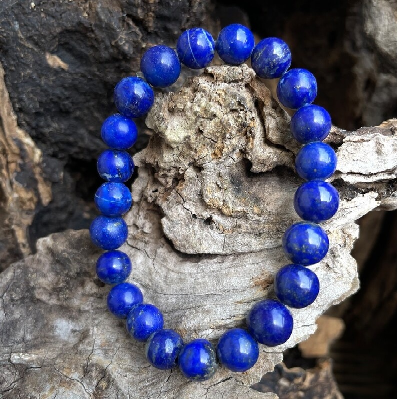 Lapis Lazuli Adjustable Bracelet - Natural Polished Gemstone, Free Size Blue Round Beaded Design | Handmade Healing Charm Jewelry