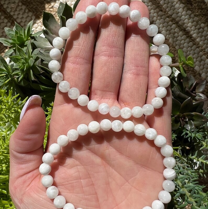 Moonstone Bracelet - Natural Polished White Gemstone, Free Size Adjustable Charm | Handmade Healing Chakra Jewelry With Round Beads