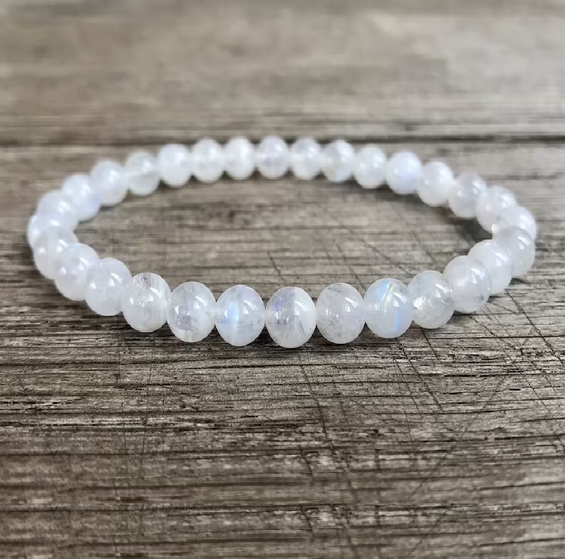Moonstone Bracelet - Natural Polished White Gemstone, Free Size Adjustable Charm | Handmade Healing Chakra Jewelry With Round Beads