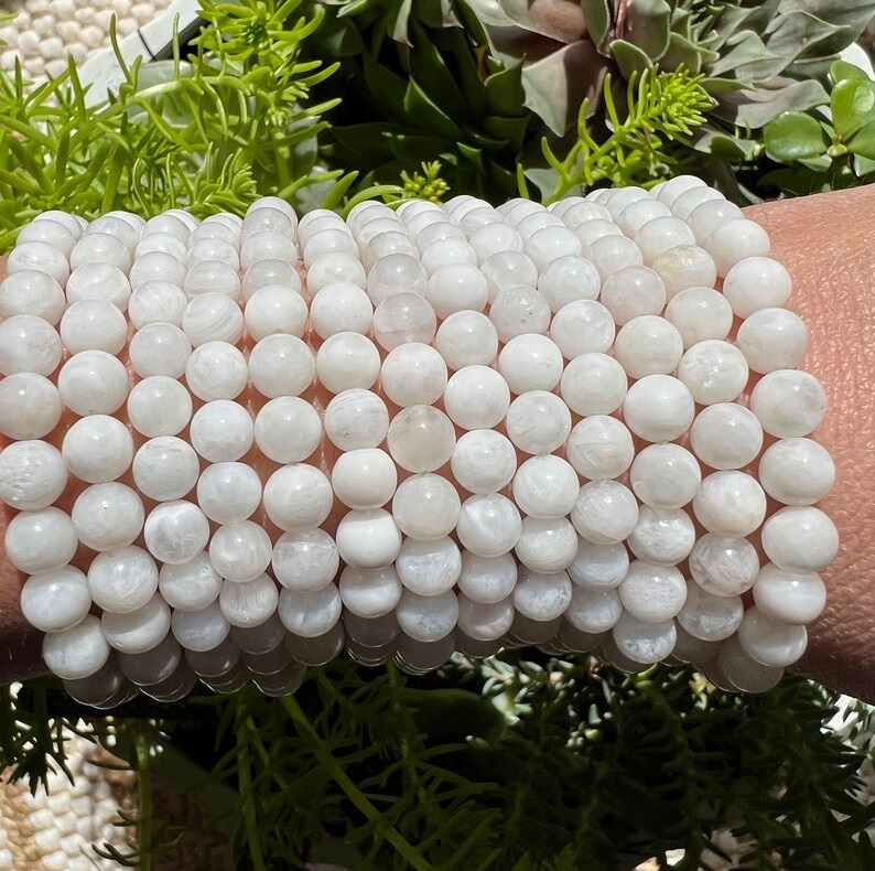Moonstone Bracelet - Natural Polished White Gemstone, Free Size Adjustable Charm | Handmade Healing Chakra Jewelry With Round Beads