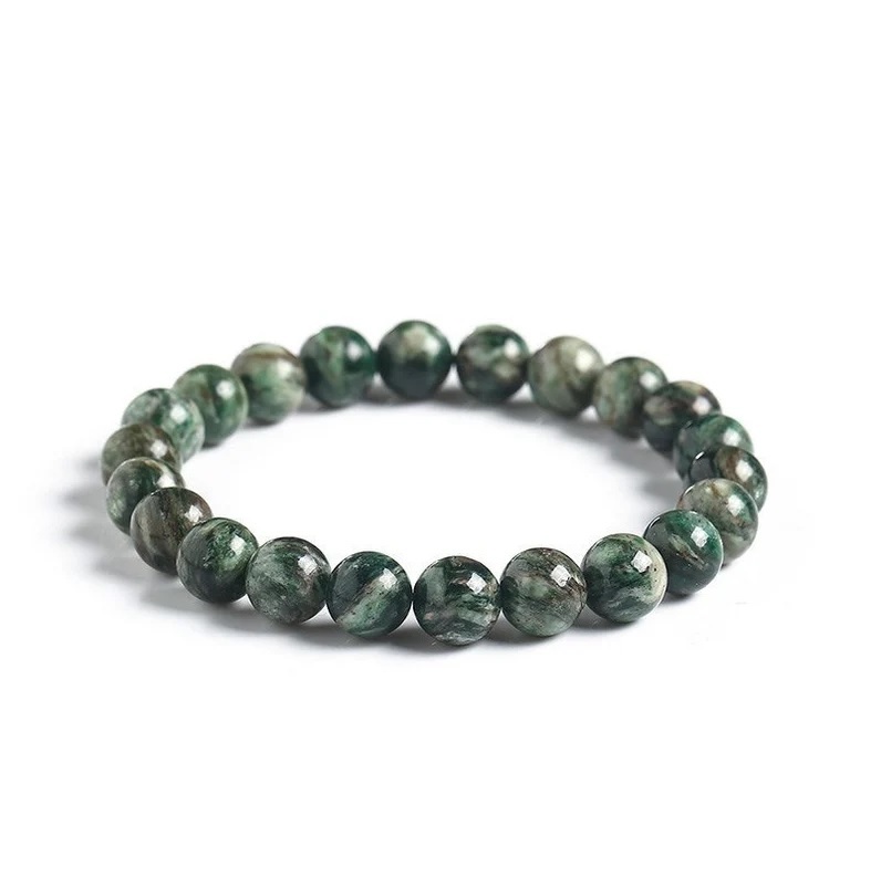 Moss Agate Bracelet - Natural Polished Gemstone, Round Shape, Green Color, Free Size | Adjustable Handmade Jewelry For Fashion And Chakra Healing