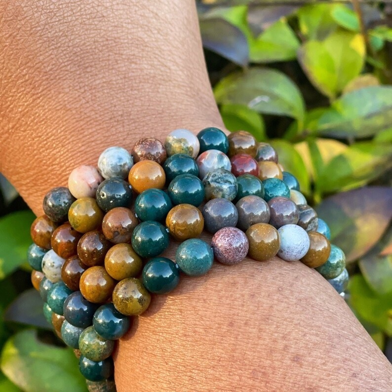 Ocean Jasper Adjustable Bracelet - Free Size, Multi-color Round Beaded Charm Jewelry | Handmade Healing Crystals For Chakra Balance