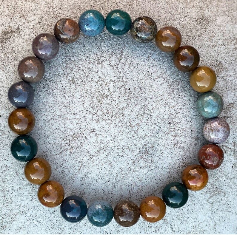 Ocean Jasper Adjustable Bracelet - Free Size, Multi-color Round Beaded Charm Jewelry | Handmade Healing Crystals For Chakra Balance