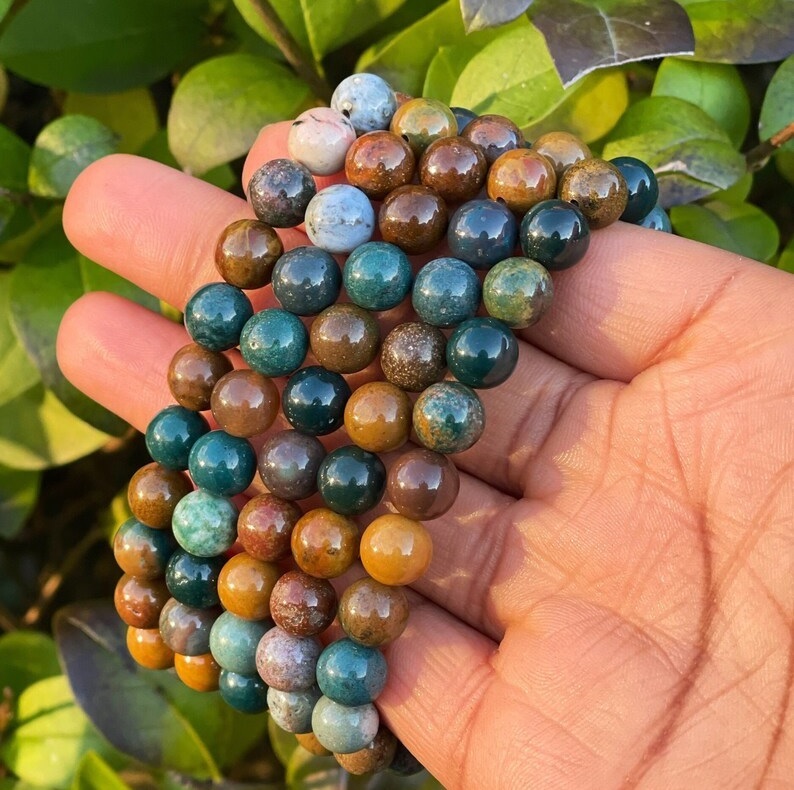 Ocean Jasper Adjustable Bracelet - Free Size, Multi-color Round Beaded Charm Jewelry | Handmade Healing Crystals For Chakra Balance