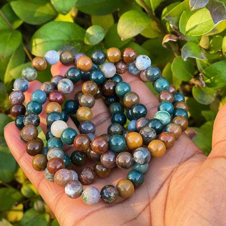 Ocean Jasper Adjustable Bracelet - Free Size, Multi-color Round Beaded Charm Jewelry | Handmade Healing Crystals For Chakra Balance