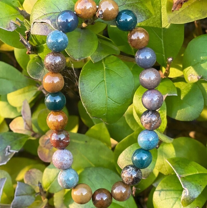 Ocean Jasper Adjustable Bracelet - Free Size, Multi-color Round Beaded Charm Jewelry | Handmade Healing Crystals For Chakra Balance