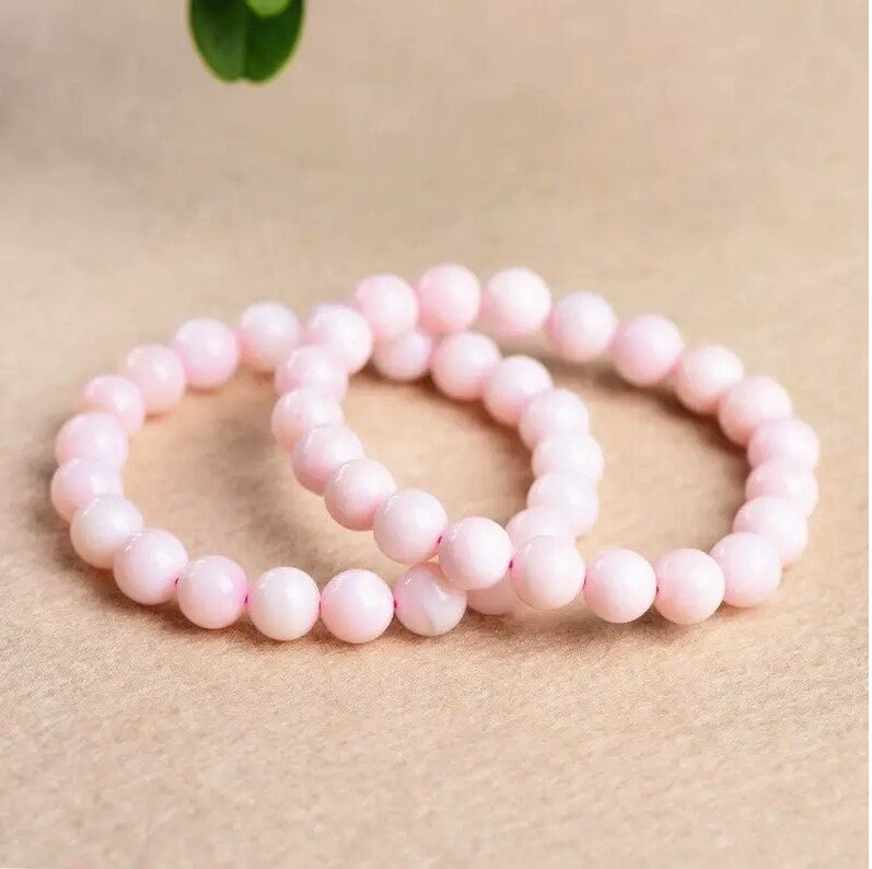 Pink Opal Adjustable Bracelet - Natural Polished Gemstone, Round Shape, Free Size, Pink Color | Handmade Healing Chakra Jewelry, Customization Available