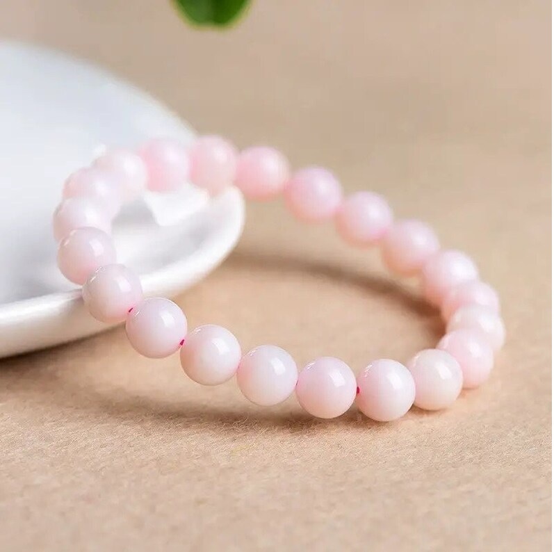 Pink Opal Adjustable Bracelet - Natural Polished Gemstone, Round Shape, Free Size, Pink Color | Handmade Healing Chakra Jewelry, Customization Available
