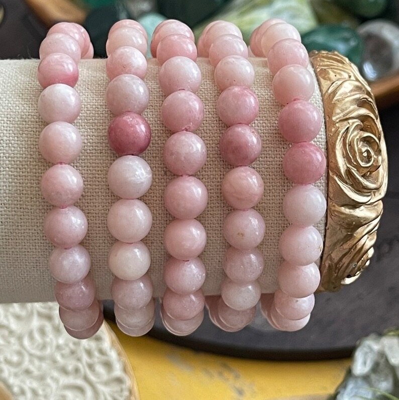 Pink Opal Adjustable Bracelet - Natural Polished Gemstone, Round Shape, Free Size, Pink Color | Handmade Healing Chakra Jewelry, Customization Available