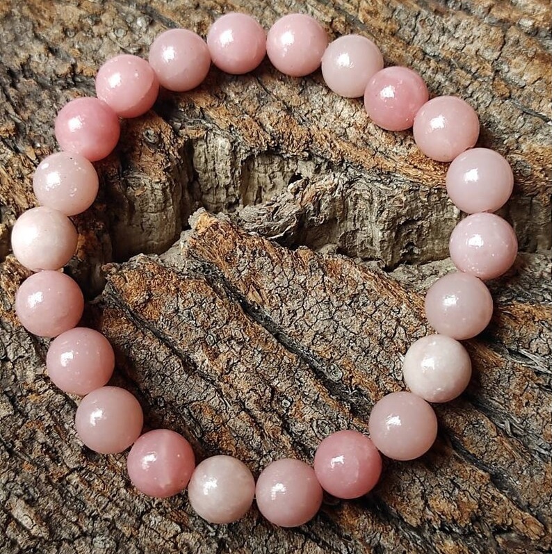 Pink Opal Adjustable Bracelet - Natural Polished Gemstone, Round Shape, Free Size, Pink Color | Handmade Healing Chakra Jewelry, Customization Available