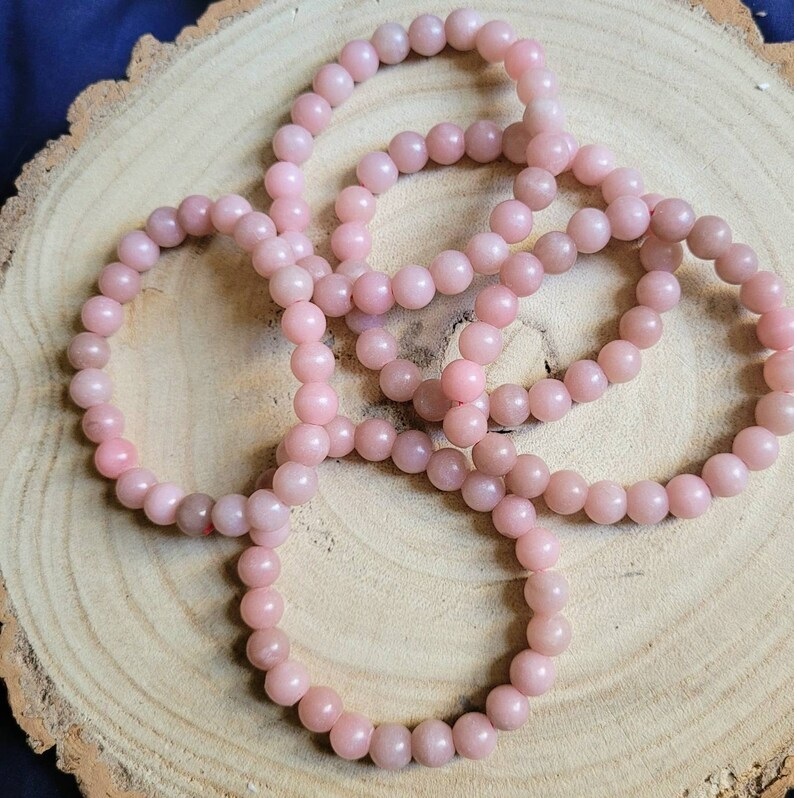 Pink Opal Adjustable Bracelet - Natural Polished Gemstone, Round Shape, Free Size, Pink Color | Handmade Healing Chakra Jewelry, Customization Available