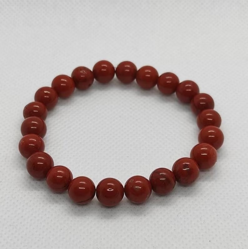 Red Jasper Adjustable Charm Bracelet - Natural Polished Gemstone, Round Shape, Free Size, Vibrant Red Color, Handmade For Healing Chakra Energy