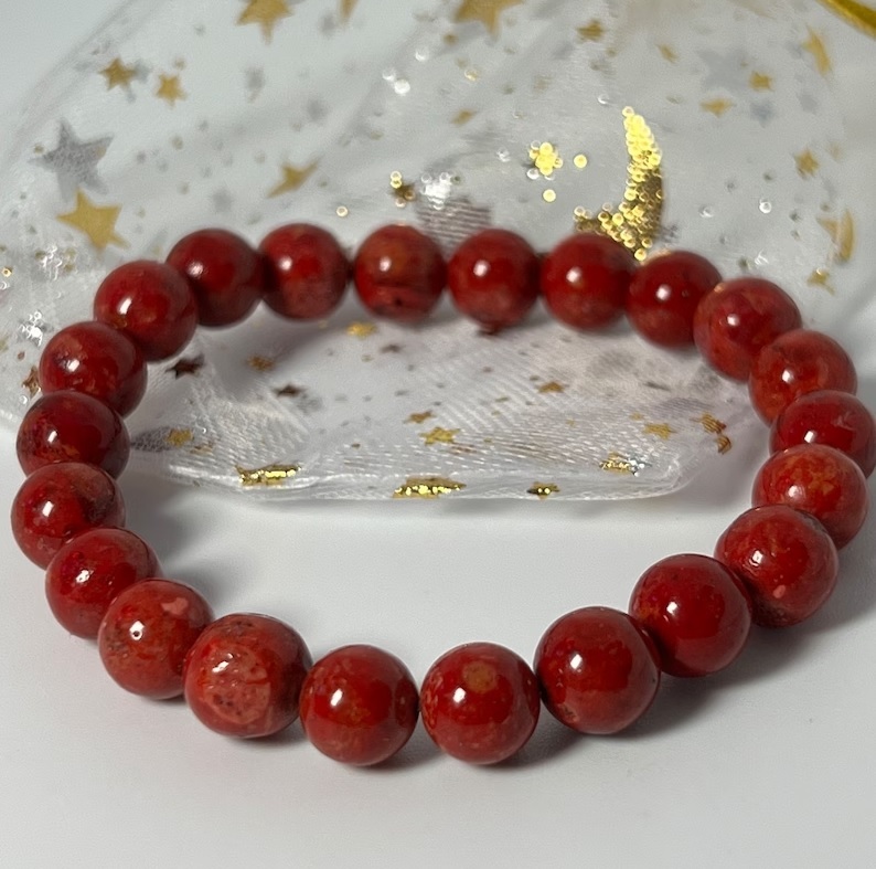 Red Jasper Adjustable Charm Bracelet - Natural Polished Gemstone, Round Shape, Free Size, Vibrant Red Color, Handmade For Healing Chakra Energy