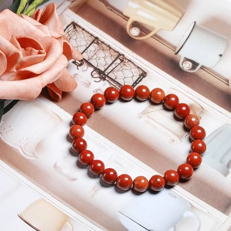 Red Jasper Adjustable Charm Bracelet - Natural Polished Gemstone, Round Shape, Free Size, Vibrant Red Color, Handmade For Healing Chakra Energy