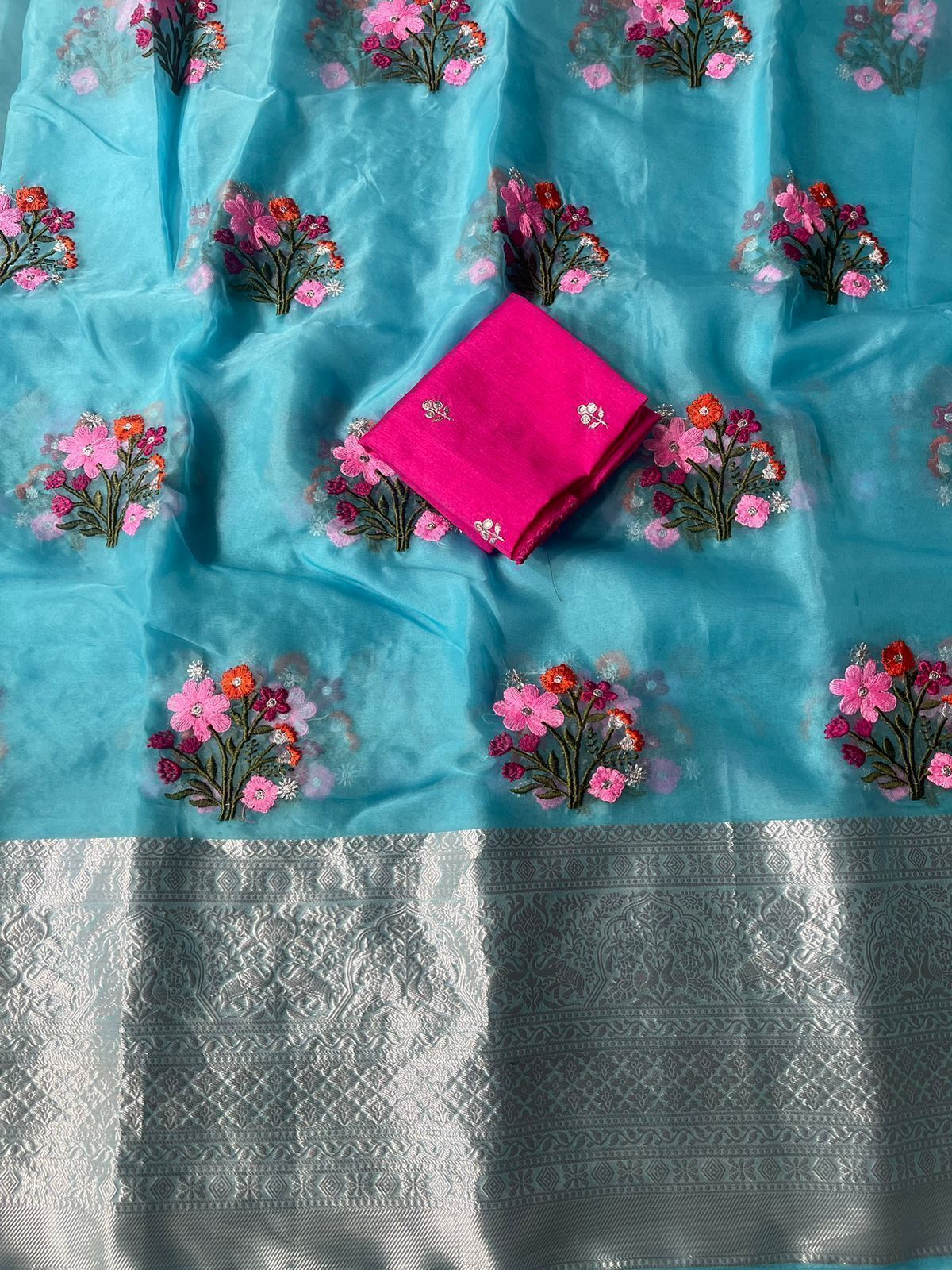 Multi Kanchipuram Orgenza Jacquard Work Saree