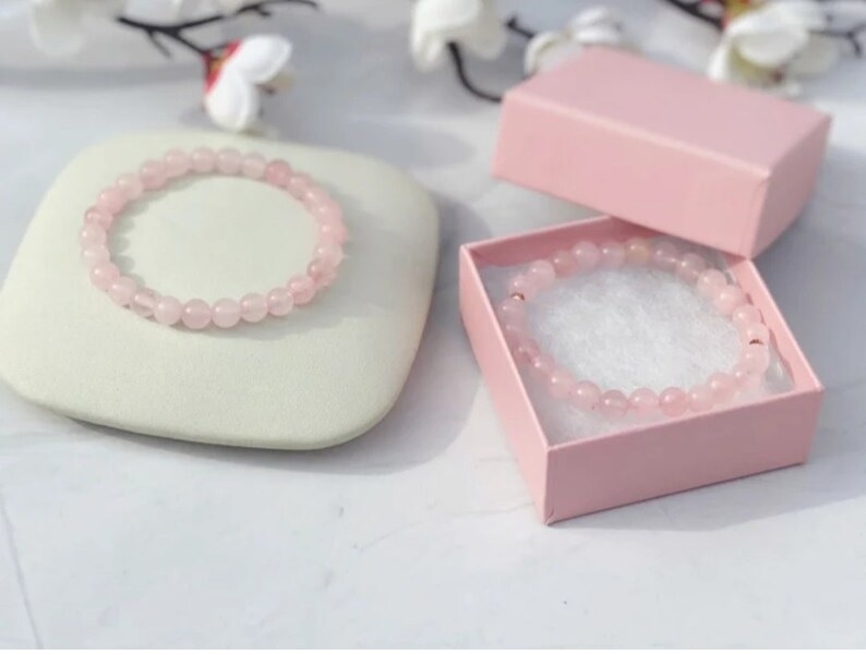 Rose Quartz Bracelet - Natural Polished Round Pink Gemstone , Handmade Adjustable Charm Beaded Jewelry For Fashion And Chakra Healing