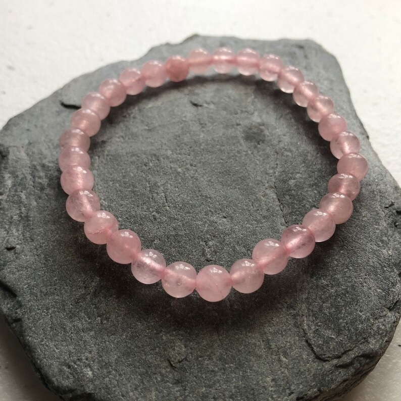 Rose Quartz Bracelet - Natural Polished Round Pink Gemstone , Handmade Adjustable Charm Beaded Jewelry For Fashion And Chakra Healing