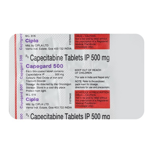 Capegard 500mg Tablets - Anticancer Medicine, Colorectal & Breast Cancer Treatment, Contains Capecitabine, 10 Coated Tablets Per Pack