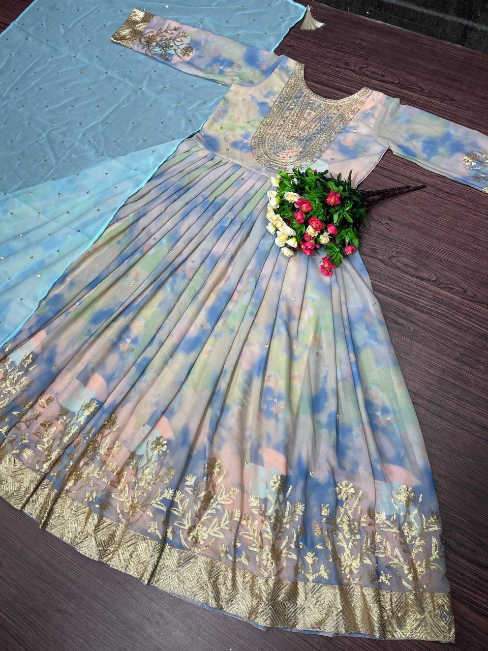 New Party Wear Heavy Georgette With Sequnce Work Gown With Dupatta