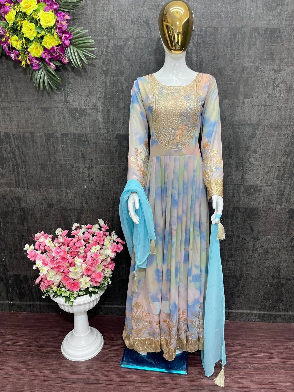 New Party Wear Heavy Georgette With Sequnce Work Gown With Dupatta
