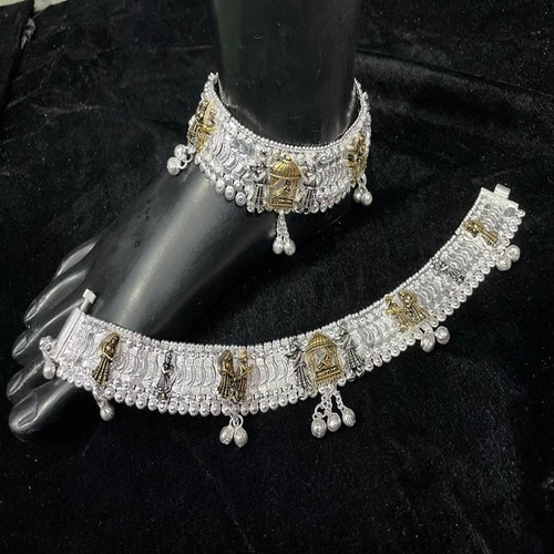 Imitation Dulhan Designer Anklet - Silver, 10 Inch Length | Customizable Size, Beautiful Design, High-Quality Materials
