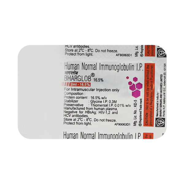 Bharglob 16.5% - Human Blood Derived Antibody Injection | Strengthens Immune System, Lowers Infection Risk For Weakened Immunity Patients