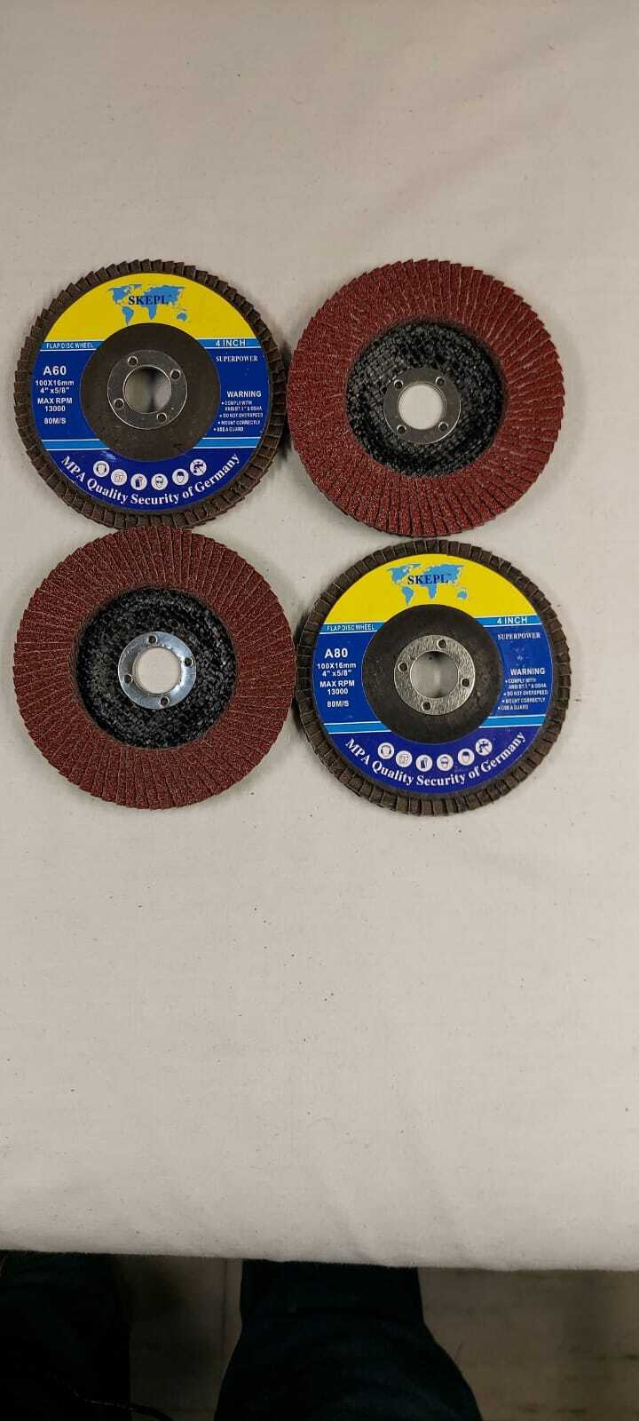 Skepl 4 Inch Flap Disc No.60 - 100mm Diameter, Red Color, High-speed Steel Material | Premium Aluminium Oxide Grains, 13000 Rpm Cutting Speed