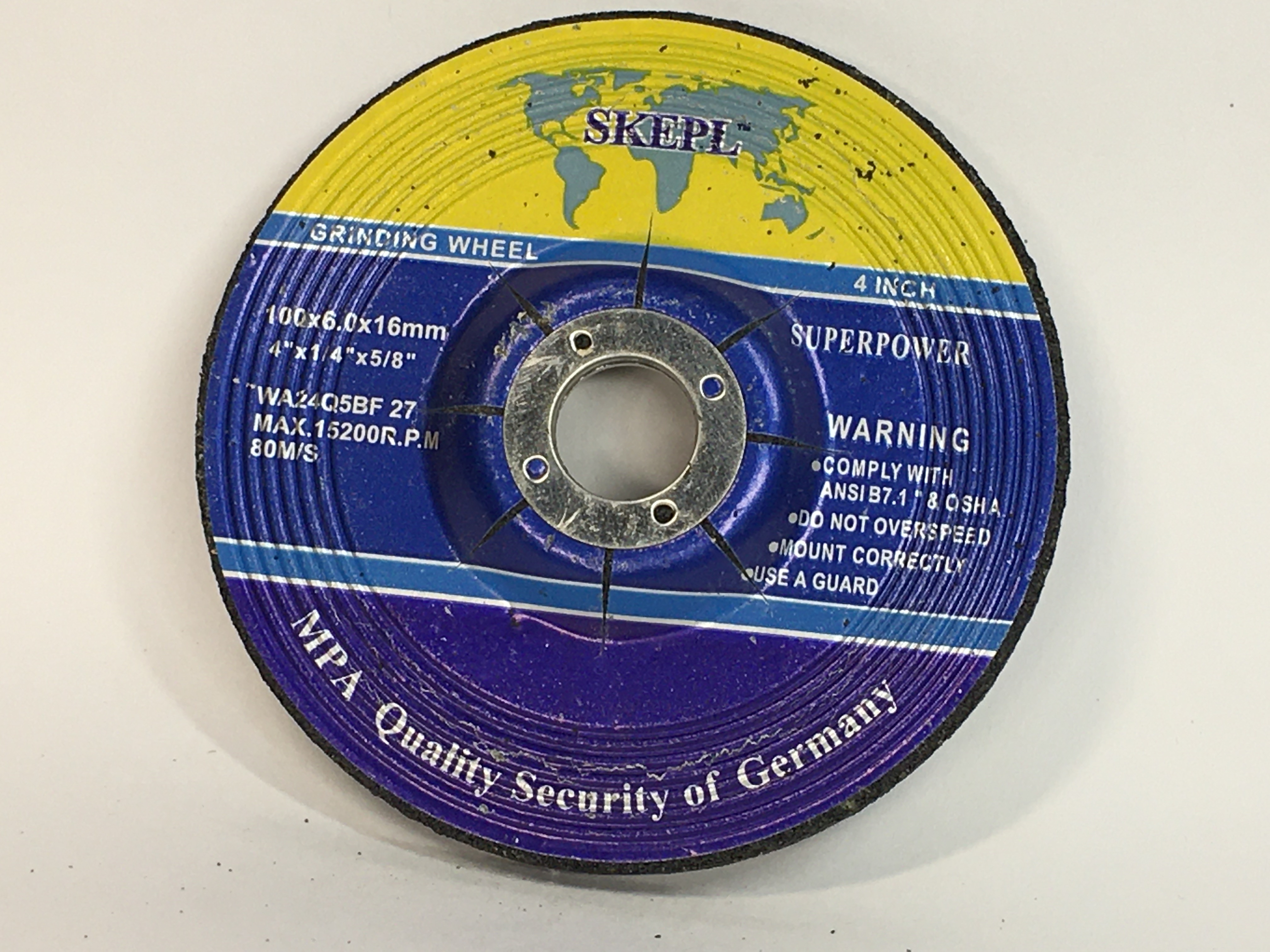 Skepl 4 Inch Grinding Wheel - High Speed Steel, 100x6mm, Green, 80m/s, Max 15200 Rpm | Premium Aluminium Oxide, High Grain Concentration, Surface Cleaning