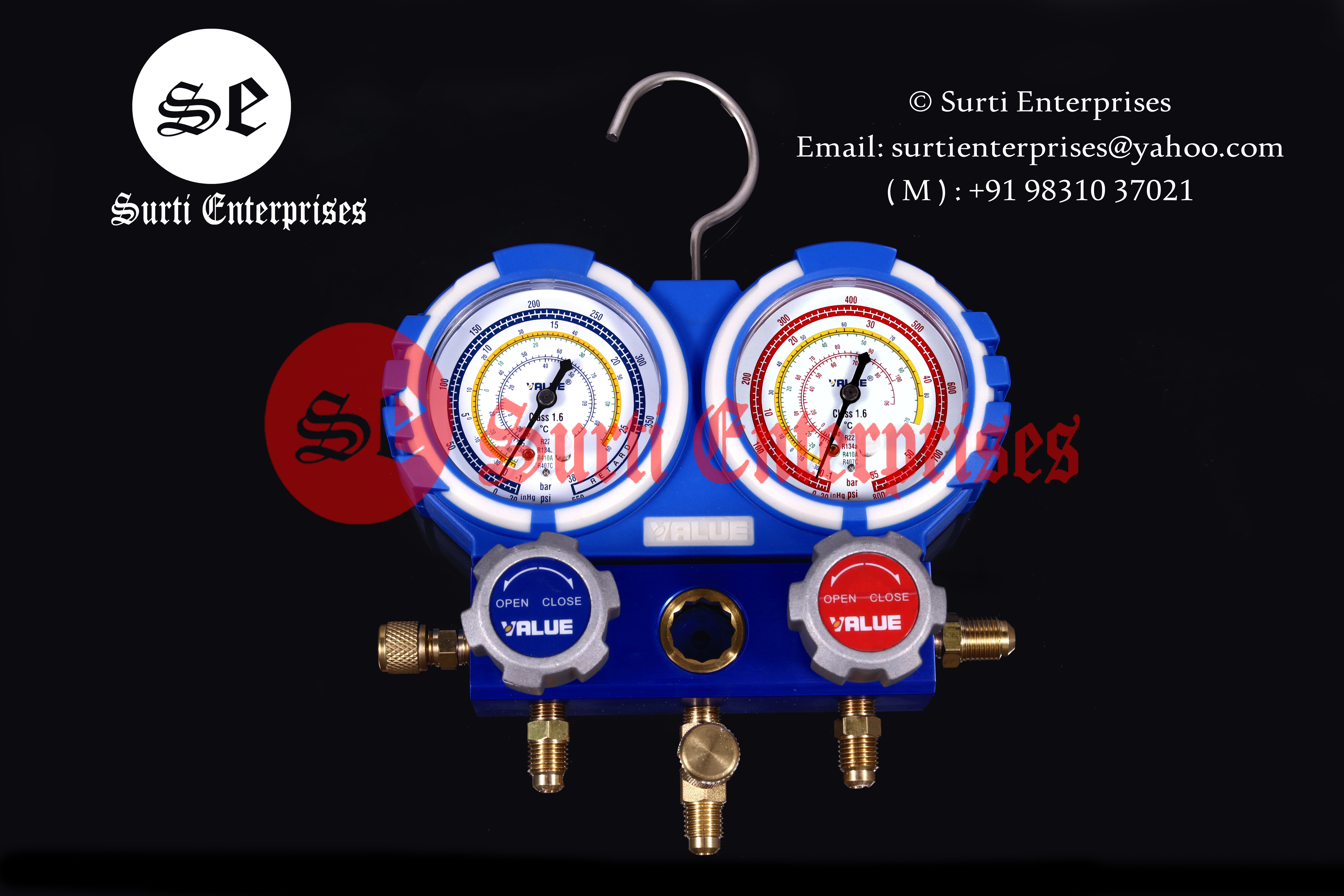 Double Manifold Gauge - Metal Casing, Precision Grade 1.6 | Low-pressure Design For Refrigeration Systems And Air Conditioning, Damage Protection