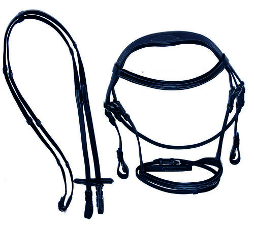 Ear Cut Bridle - Premium DD Leather, Customized Fit | Black with White Stitching, Anti Grip Reins, SS Hardware