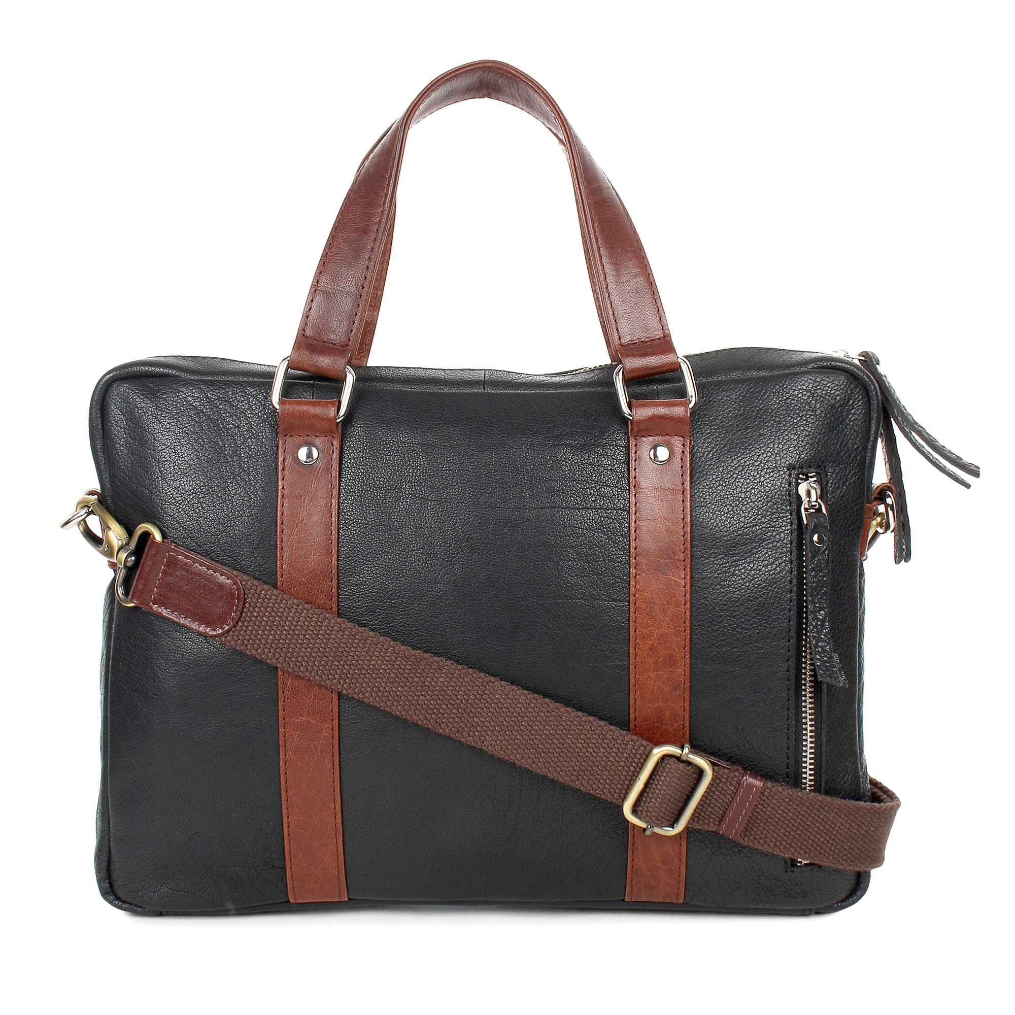 Genuine Leather Bags 13.5 - 13.5x10x3 Inches, Black | Metal Zipper Closure, Multiple Pockets, Carry Handle, Shoulder Strap, Professional Look