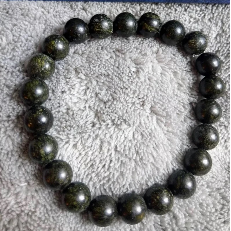 Serpentine Adjustable Bracelet - Natural Polished Gemstone, Free Size 6.5 To 7 Inch, Green Round Beads | Handmade Healing Chakra Jewelry
