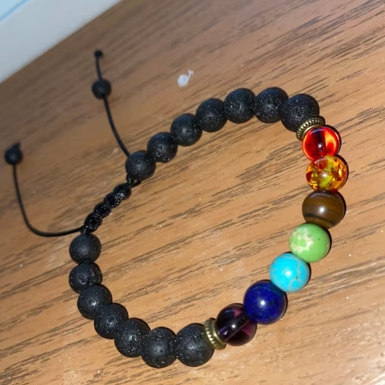 Seven Chakra Gemstone Bracelet - Free Size Multi-color Round Beaded Design | Handmade Healing Jewelry With Adjustable Charm