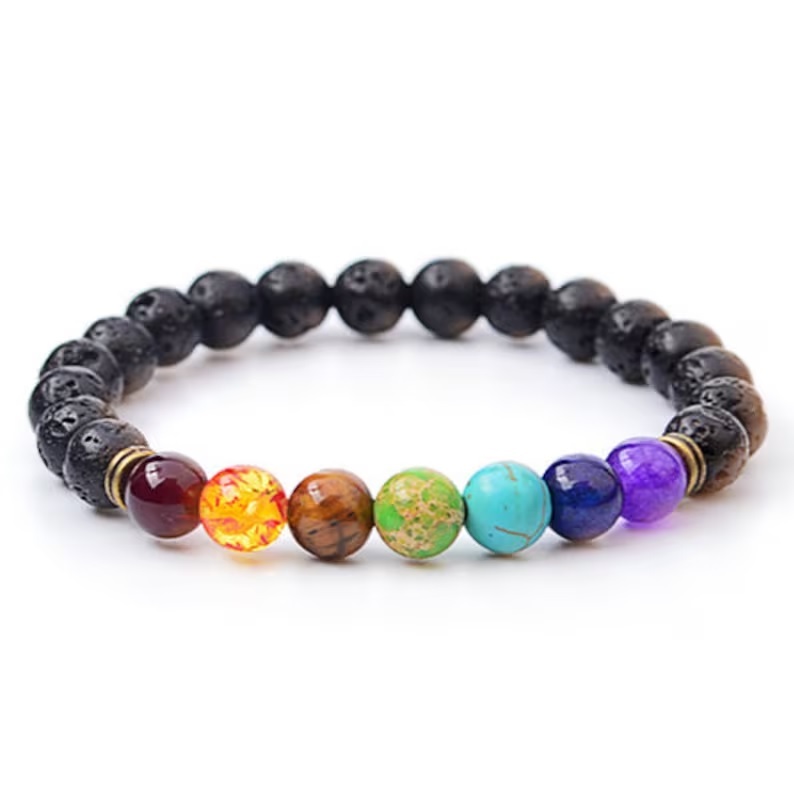 Seven Chakra Gemstone Bracelet - Free Size Multi-color Round Beaded Design | Handmade Healing Jewelry With Adjustable Charm