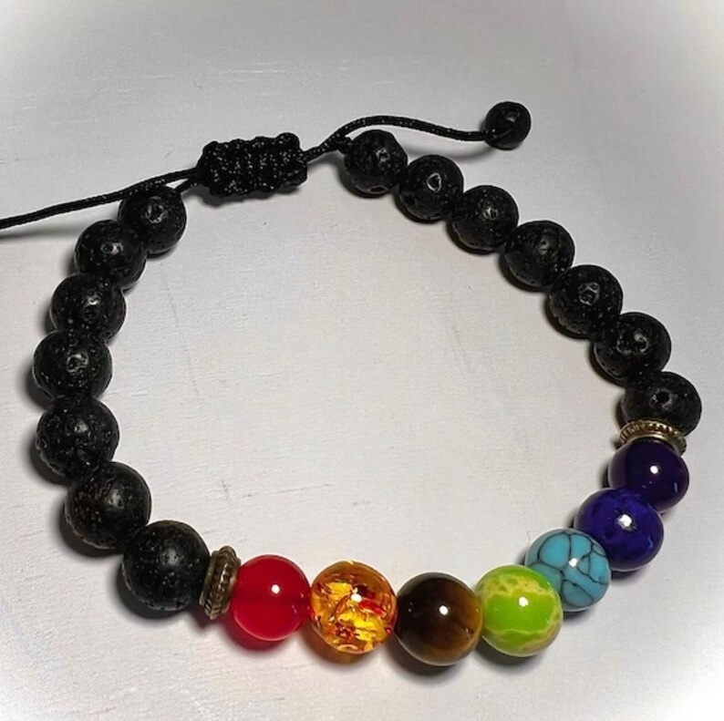 Seven Chakra Gemstone Bracelet - Free Size Multi-color Round Beaded Design | Handmade Healing Jewelry With Adjustable Charm