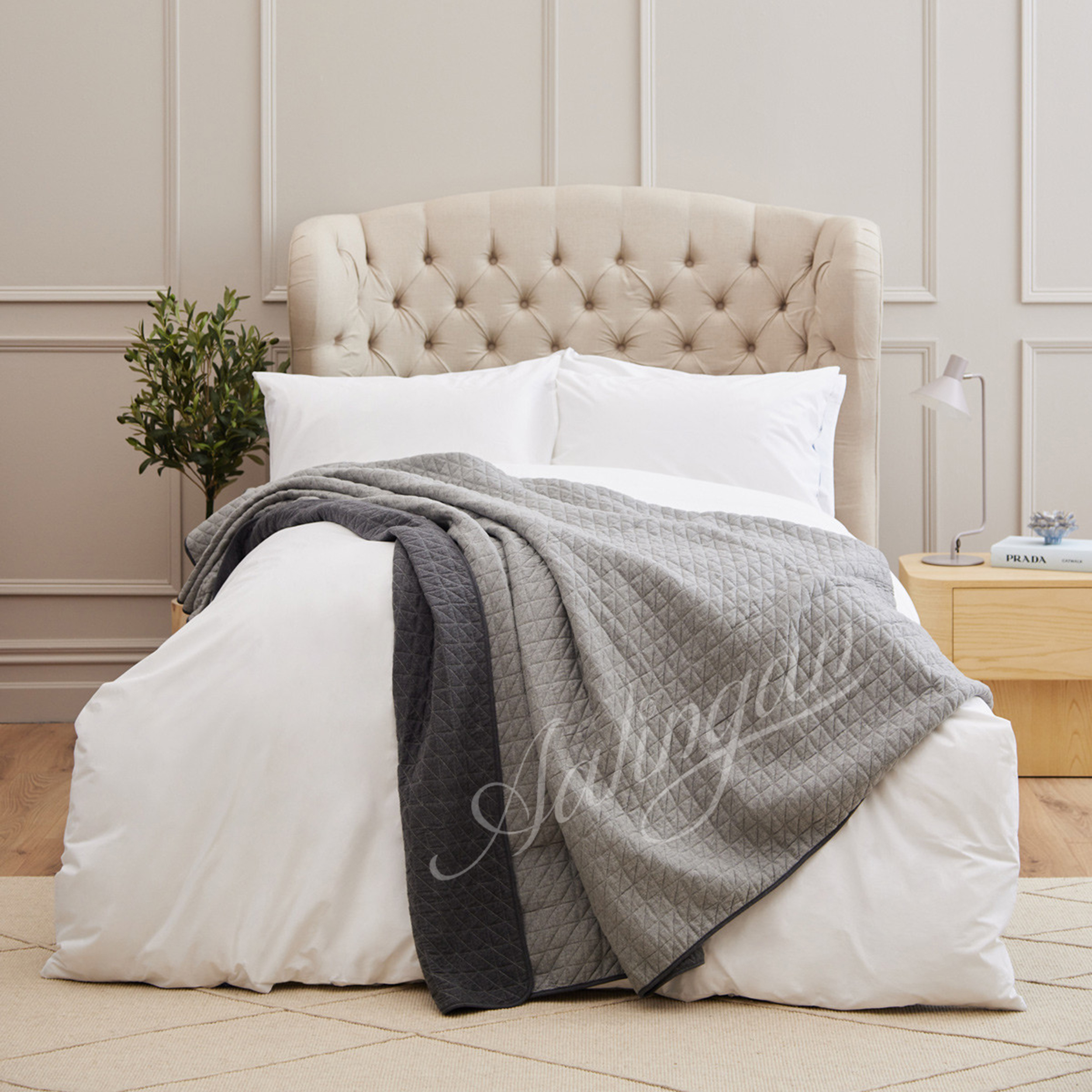 Knitted Bed Spreads - 100% Cotton, Triangle Quilted 230 X 250cm | Elegant Herringbone Design, Cozy Weight, Versatile For All Seasons