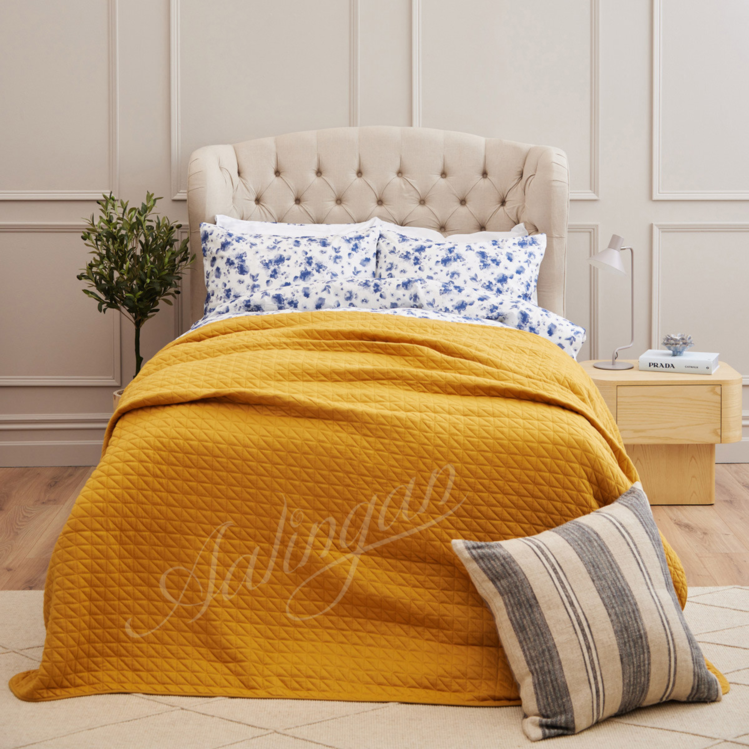 Knitted Bed Spreads - 100% Cotton, Triangle Quilted 230 X 250cm | Elegant Herringbone Design, Cozy Weight, Versatile For All Seasons