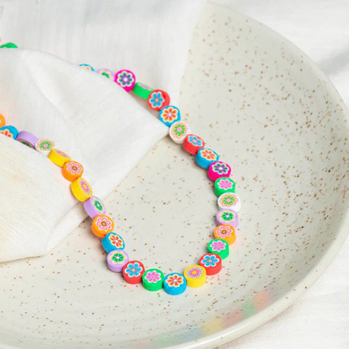 मल्टीकलर 6 एमएम फ्लावर राउंड पॉलिमर क्ले फ़िमो बीड्स