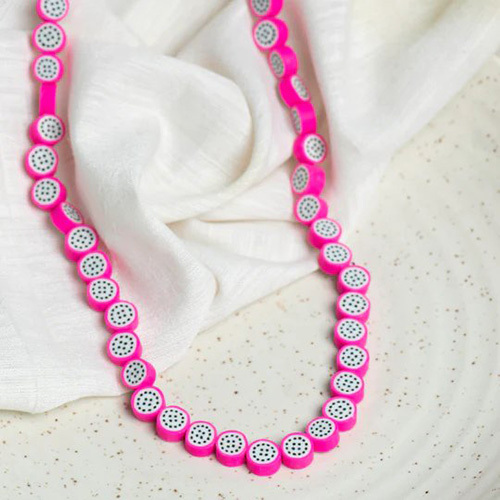 पिंक 6 एमएम ड्रैगन फ्रूट पॉलिमर क्ले फ़िमो बीड्स