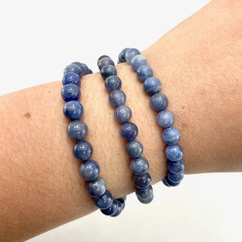 Tanzanite Bracelet - Natural Polished Round Tanzanite Gemstones | Adjustable Free Size Crystal Beaded Charm Jewelry For Chakra Healing