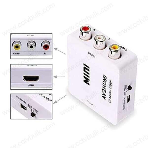Av To Hdmi Hd Video Converter - 66mm(d)x55mm(w)x20mm(h), White | Converts Rca Signals To Hdmi, Outputs 1080p/60hz And 720p/60hz, Ntsc/pal Compatible