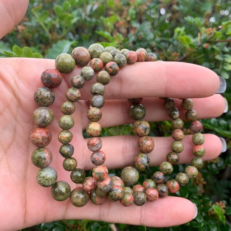 Unakite Bracelet - Shape: Round