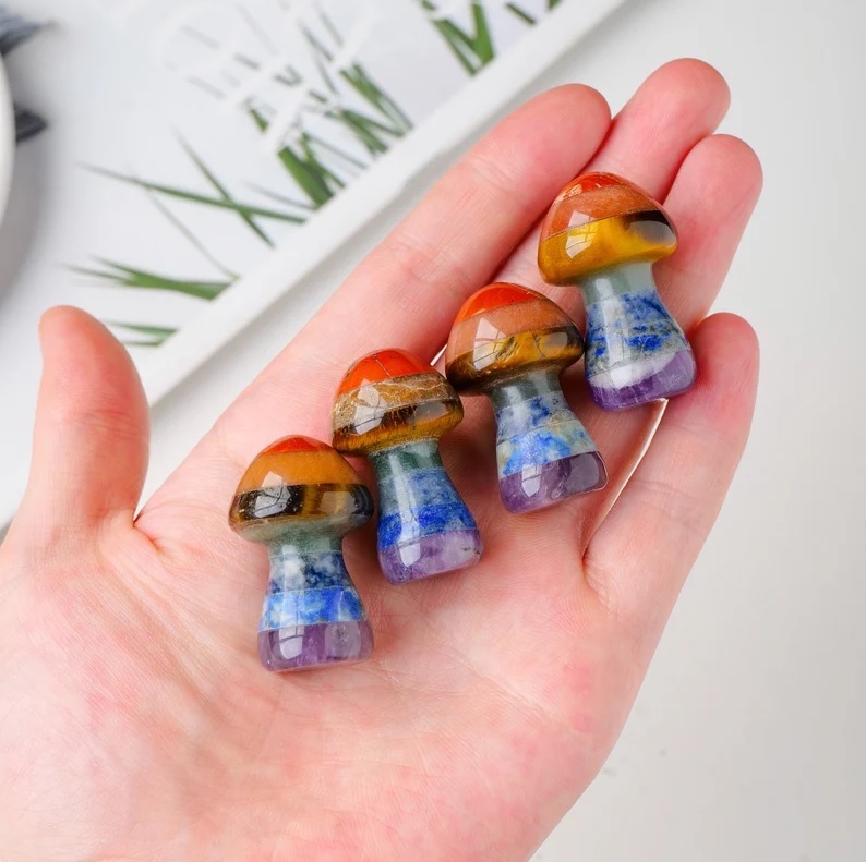 Seven Chakra Mushroom - Gemstone, 2.5 To 3 Inch Size, Multi Color | Handmade, Durable, Easy To Clean, Uv Resistant, Water Resistant