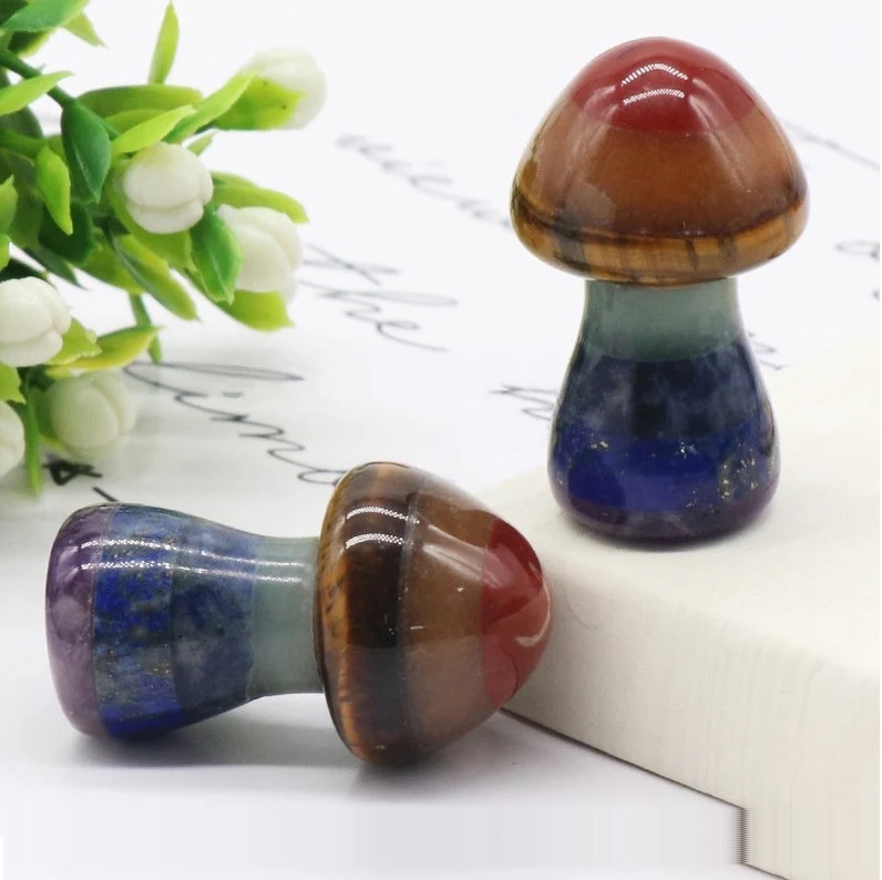 Seven Chakra Mushroom - Gemstone, 2.5 To 3 Inch Size, Multi Color | Handmade, Durable, Easy To Clean, Uv Resistant, Water Resistant