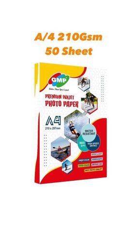 GMP 210gsm A4 Inkjet Photo Glossy Paper (50 Sheets) - Cast Coated, A4 Size (210mm x 297mm), High Gloss Finish | Instant Dry, Water Resistant, High Resolution Printing