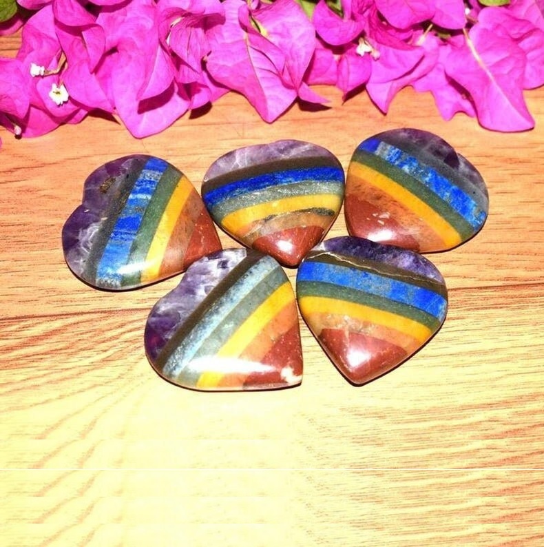 Seven Chakra Heart - Multi-color Natural Polished Gemstone, 2.5 To 3 Inch Handmade Decorative Healing Jewelry | Durable, Easy To Clean, Uv Resistant, Water Resistant, Love Theme