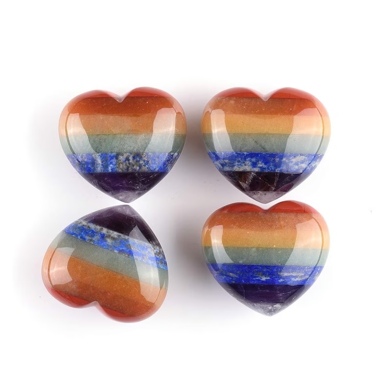 Seven Chakra Heart - Multi-color Natural Polished Gemstone, 2.5 To 3 Inch Handmade Decorative Healing Jewelry | Durable, Easy To Clean, Uv Resistant, Water Resistant, Love Theme