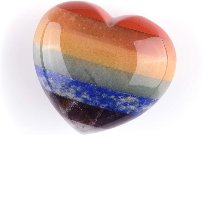 Seven Chakra Heart - Multi-color Natural Polished Gemstone, 2.5 To 3 Inch Handmade Decorative Healing Jewelry | Durable, Easy To Clean, Uv Resistant, Water Resistant, Love Theme