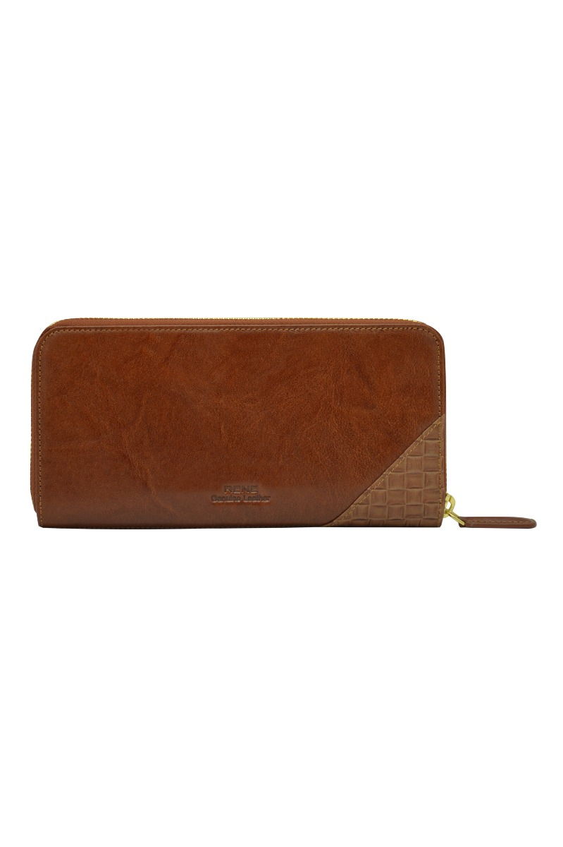 Genuine Leather Tan Combo Wallet Set - Dimensions: 12x2.5x9.4 Cm & 19.6x2.2x9.6 Cm | Features: Matching Stitching, Nickel & Golden Accessories, Gift Box With Rene Logo, Hard Board Box With Compartments, 1-year Warranty