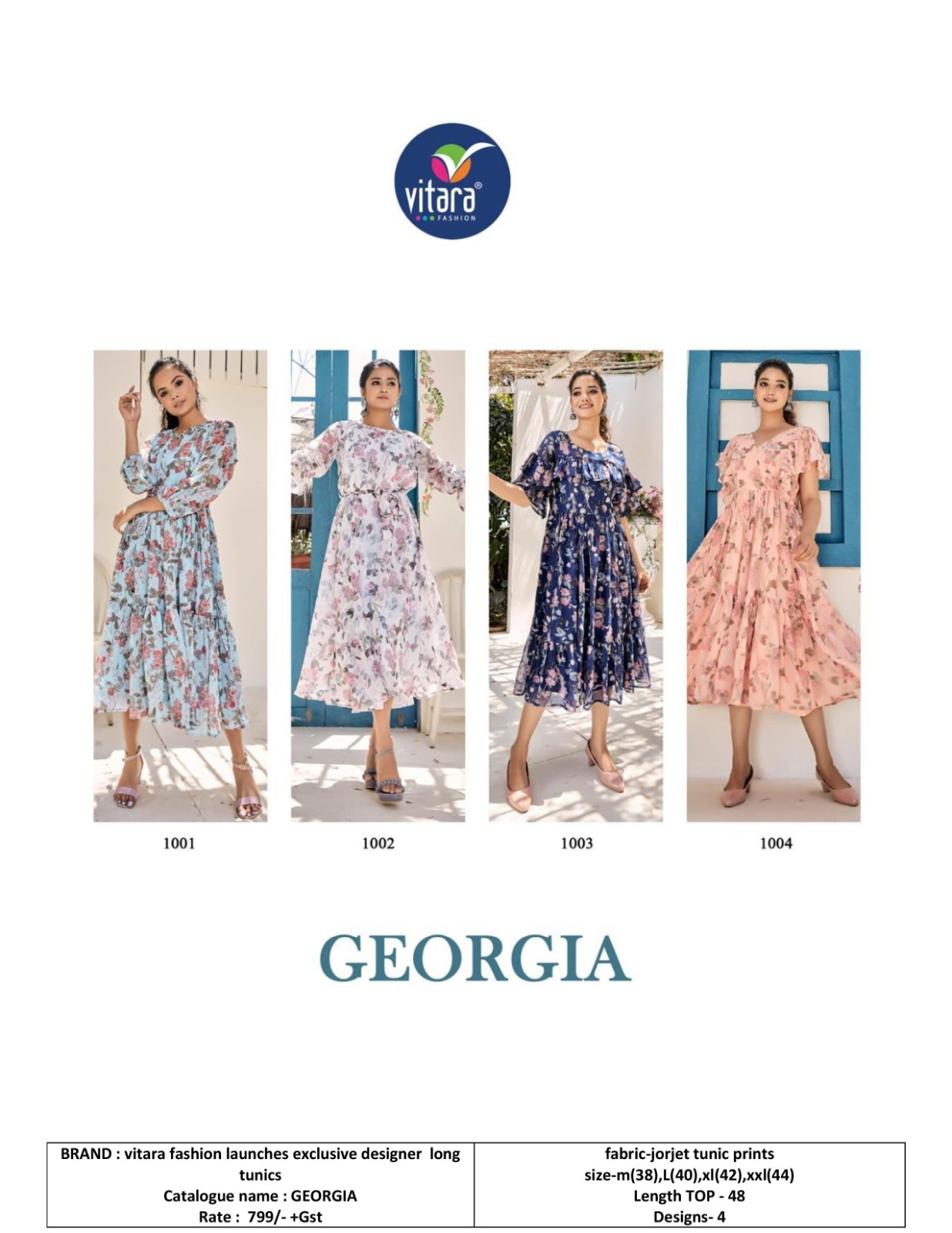 Jorjet Long Tunic - Georgia Fabric, Size M(38) To Xxl(44), Length 48 Inches | Exclusive Designer Print, Available In 4 Unique Designs